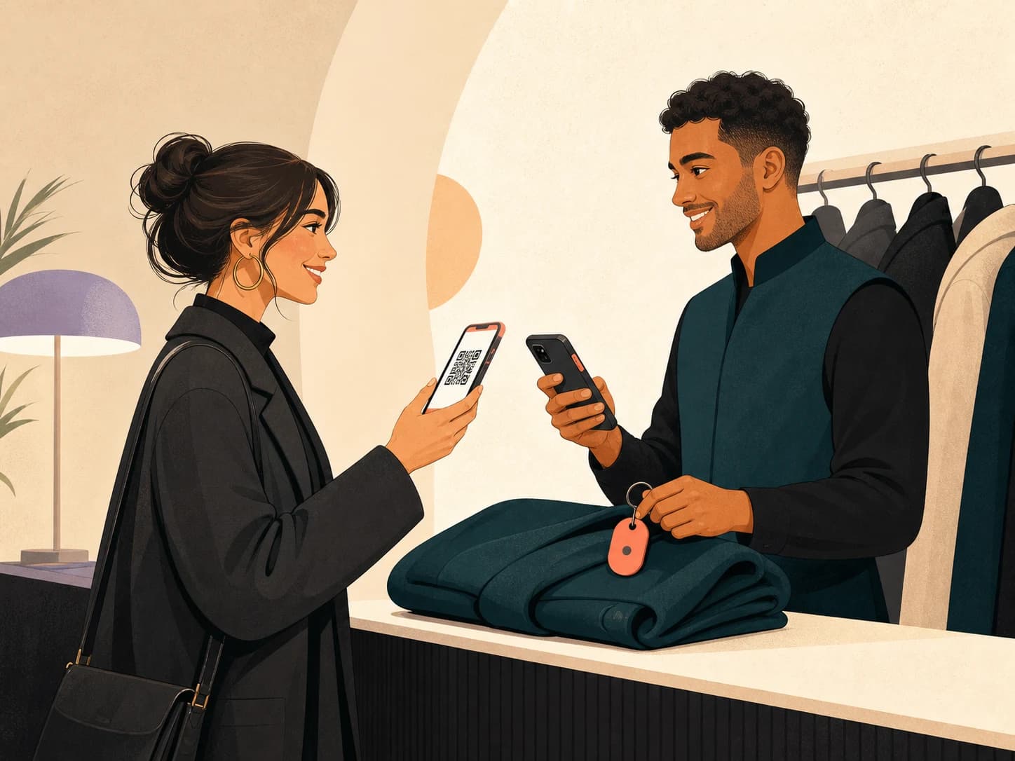 A wardrobe attendant scanning a guest Supa Pass and tagging their coat