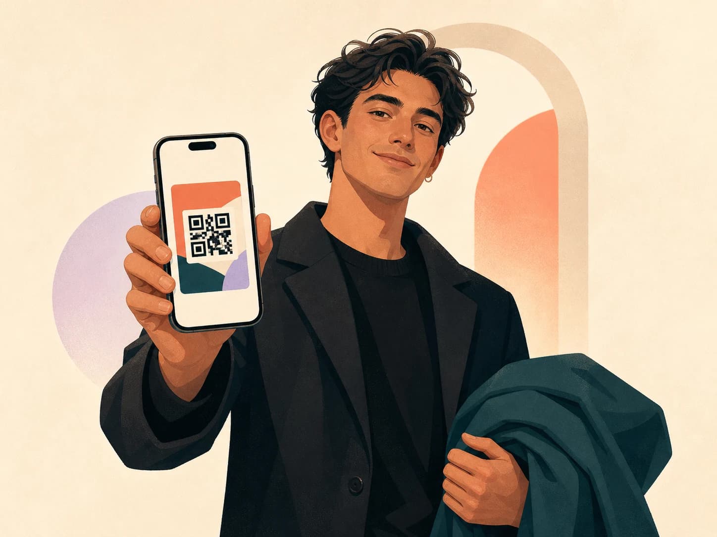 A guest holding a reusable digital cloakroom pass on their phone