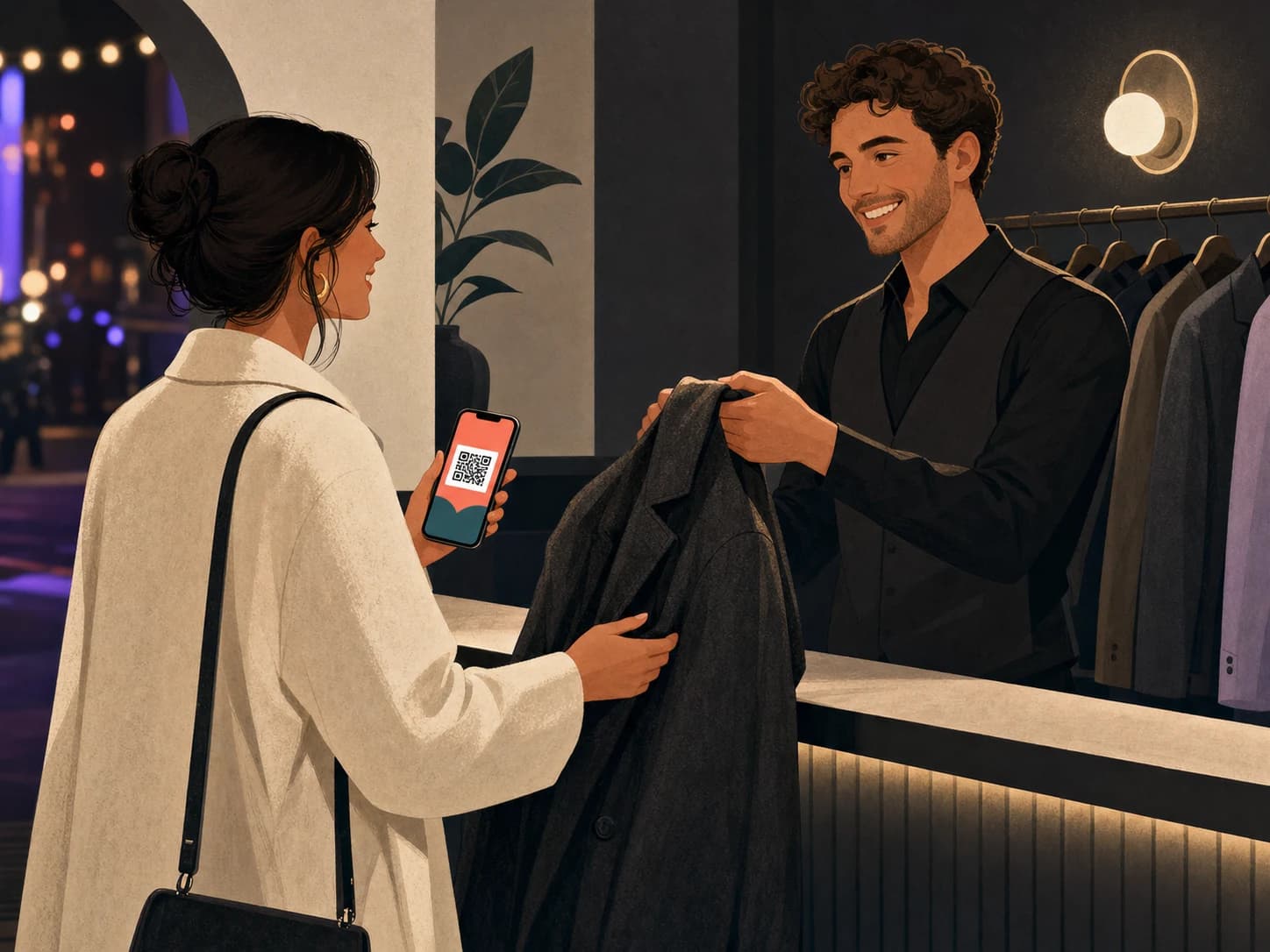 A guest collecting their coat after showing the same Supa Pass